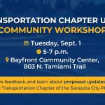 Public invited to Transportation Chapter Update Workshop 5-7 p.m. on Tuesday, Sept. 1 at the Bayfront Community Center